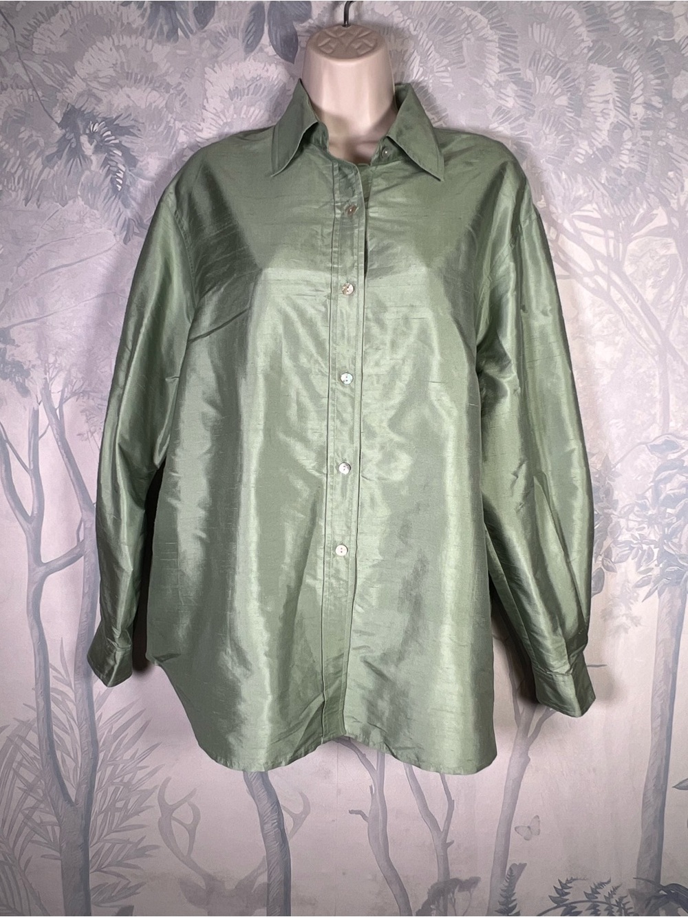 Finity Green Silk Button-Down Shirt